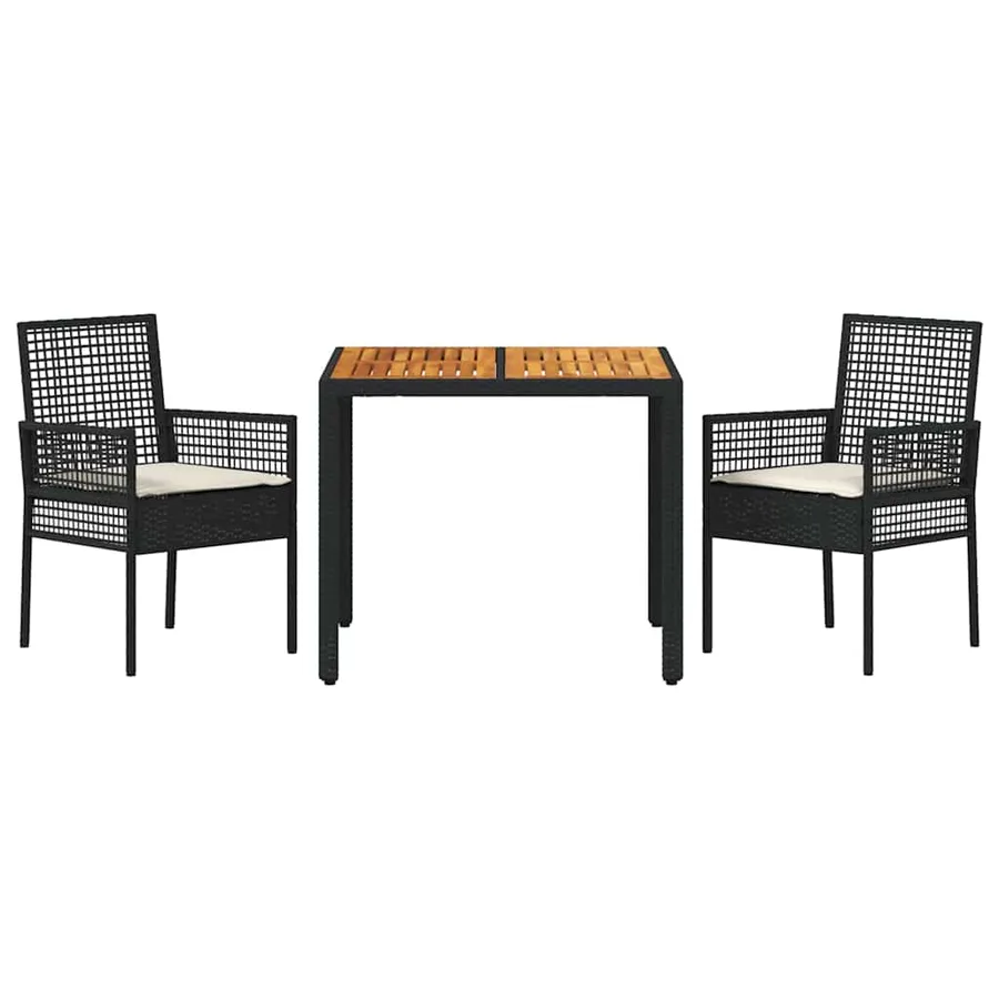 Ensemble de salle à manger pour jardin 3 pcs Noir polyrotin - 7