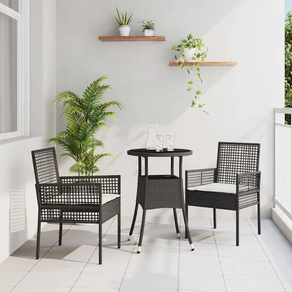 Ensemble de salle à manger pour jardin 3 pcs Noir polyrotin