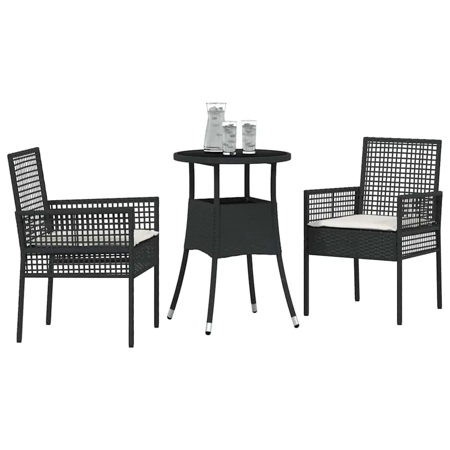 Ensemble de salle à manger pour jardin 3 pcs Noir polyrotin - 3