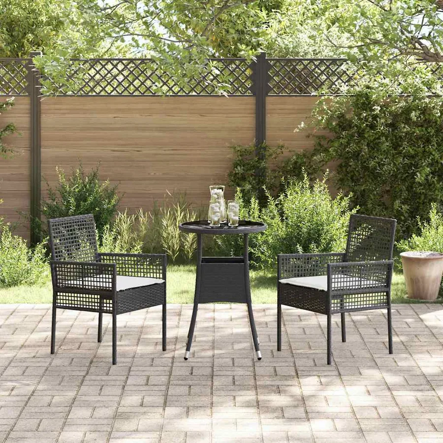 Ensemble de salle à manger pour jardin 3 pcs Noir polyrotin - 4