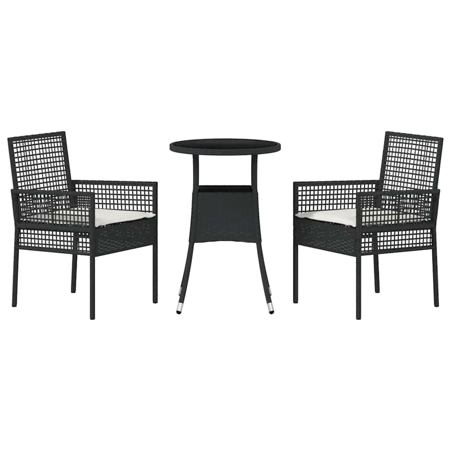 Ensemble de salle à manger pour jardin 3 pcs Noir polyrotin - 7