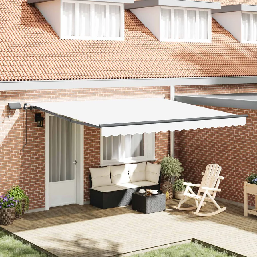 Auvent rétractable Blanc 400 × 300 cm Tissu et Aluminium