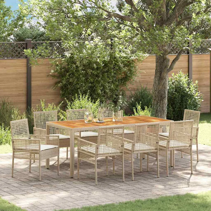 Ensemble de salle à manger pour jardin 9 pcs Beige polyrotin