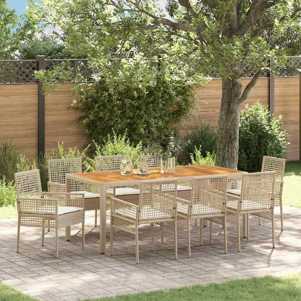 Ensemble de salle à manger pour jardin 9 pcs Beige polyrotin