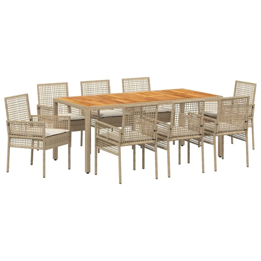 Ensemble de salle à manger pour jardin 9 pcs Beige polyrotin - 2