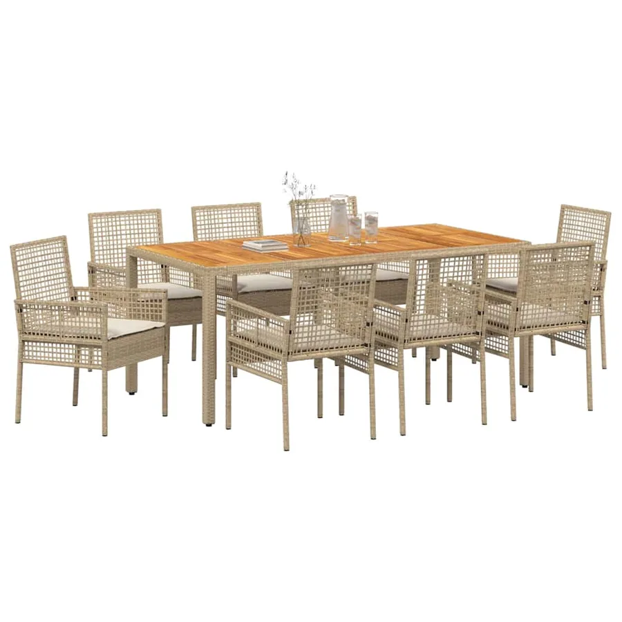 Ensemble de salle à manger pour jardin 9 pcs Beige polyrotin - 3