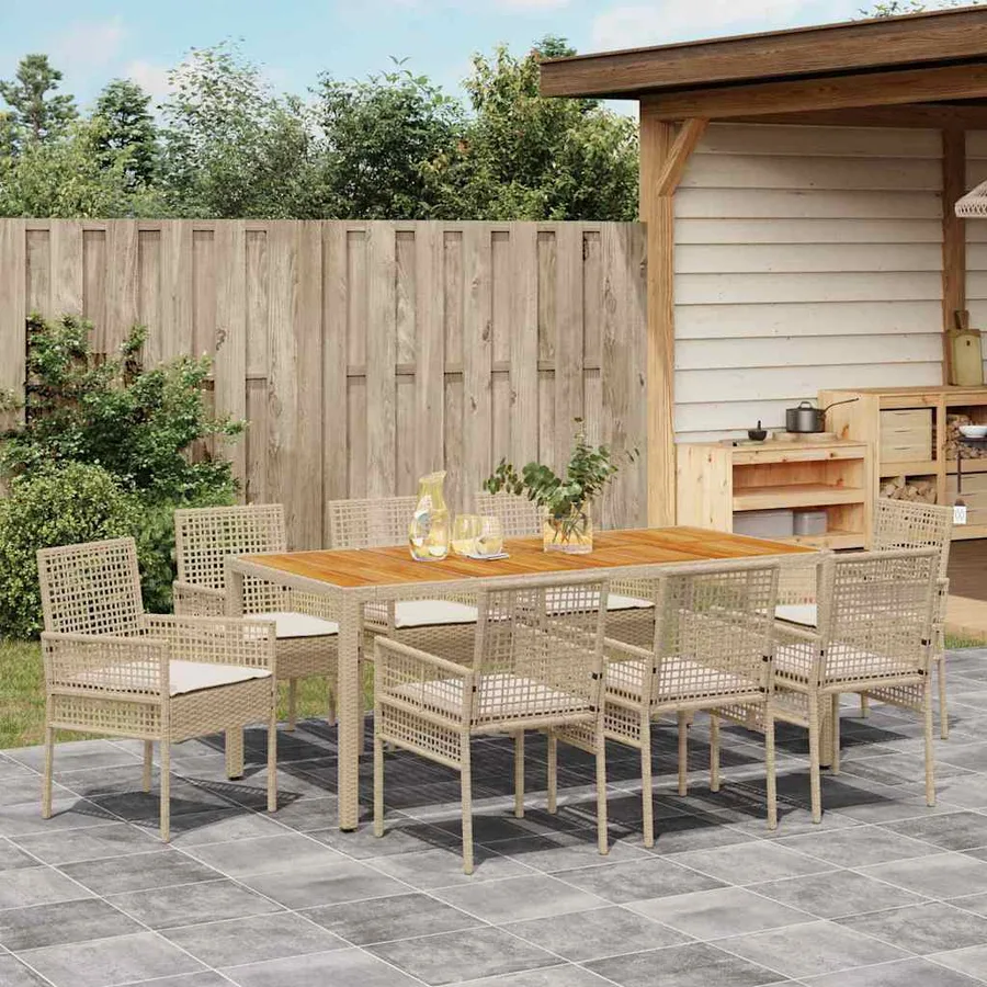 Ensemble de salle à manger pour jardin 9 pcs Beige polyrotin - 4