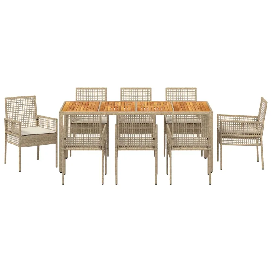 Ensemble de salle à manger pour jardin 9 pcs Beige polyrotin - 7