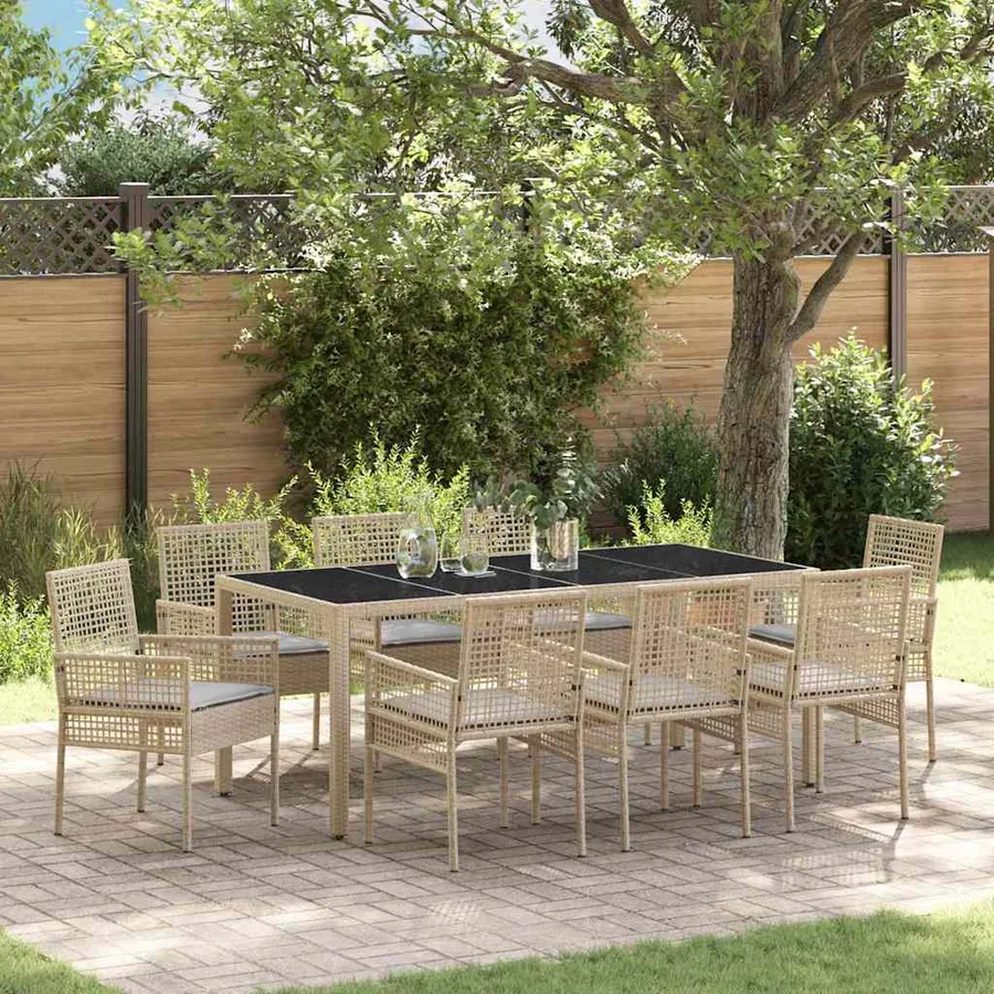 Ensemble de salle à manger pour jardin 9 pcs Beige polyrotin