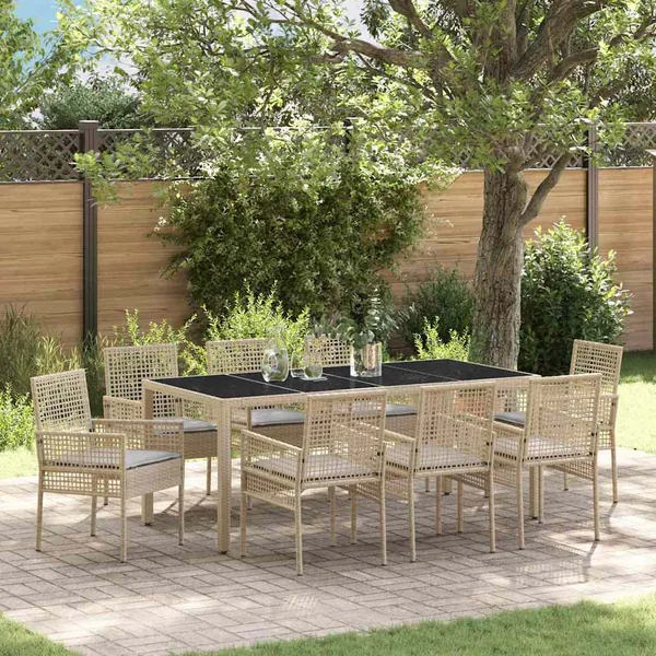 Ensemble de salle à manger pour jardin 9 pcs Beige polyrotin