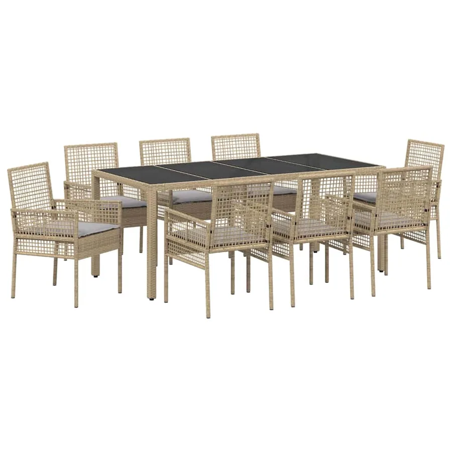 Ensemble de salle à manger pour jardin 9 pcs Beige polyrotin - 2