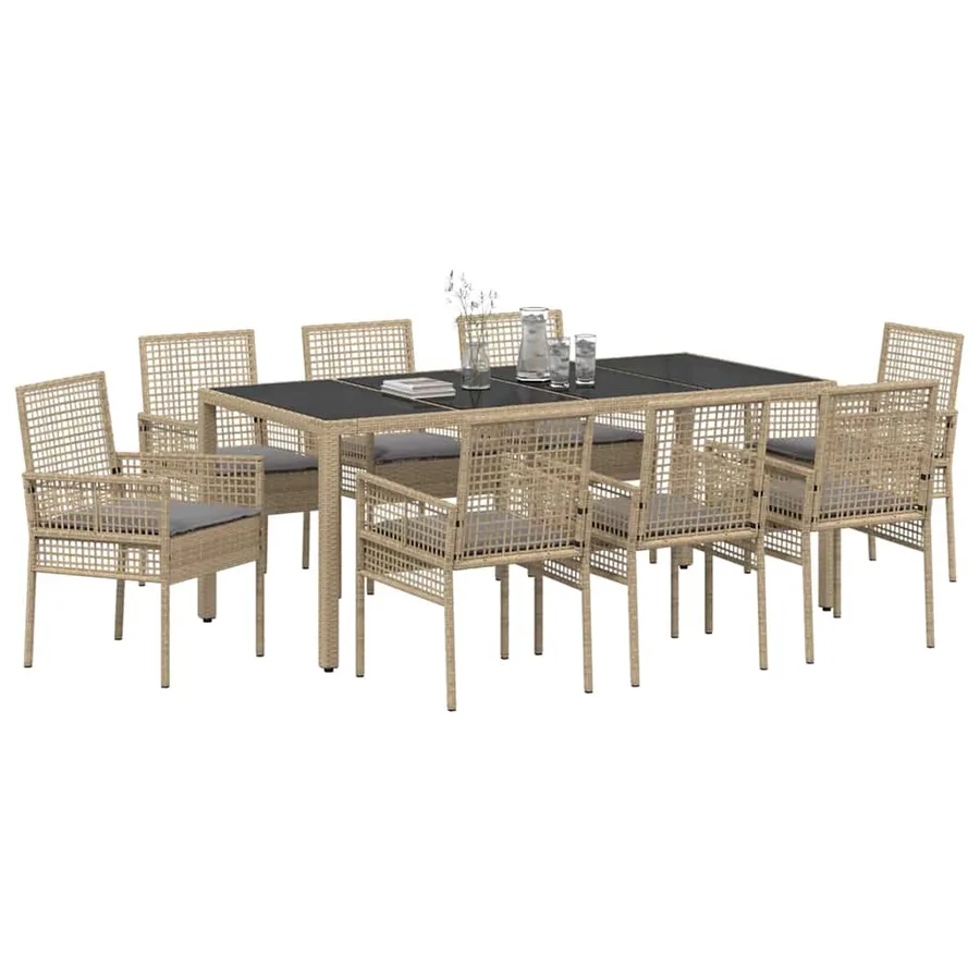 Ensemble de salle à manger pour jardin 9 pcs Beige polyrotin - 3