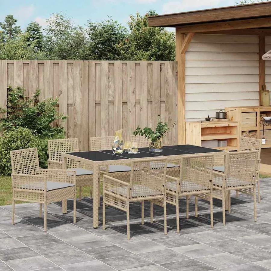 Ensemble de salle à manger pour jardin 9 pcs Beige polyrotin - 4