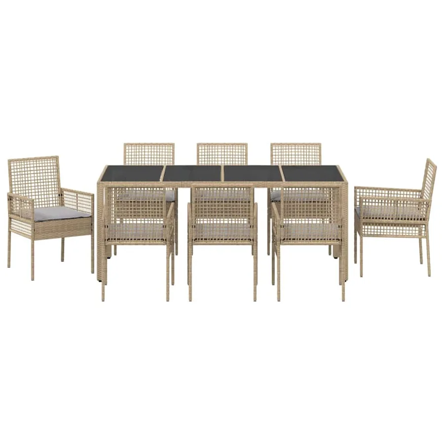 Ensemble de salle à manger pour jardin 9 pcs Beige polyrotin - 7