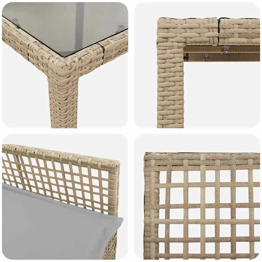 Ensemble de salle à manger pour jardin 9 pcs Beige polyrotin - 9