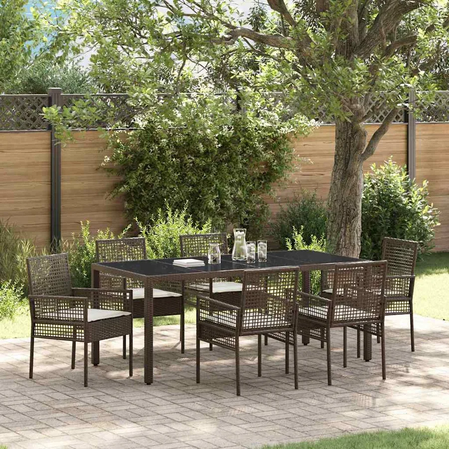 Ensemble de salle à manger pour jardin 7 pcs Marron polyrotin