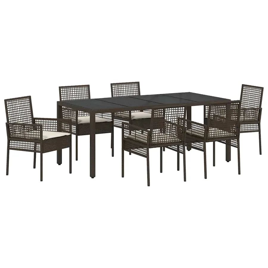 Ensemble de salle à manger pour jardin 7 pcs Marron polyrotin - 2