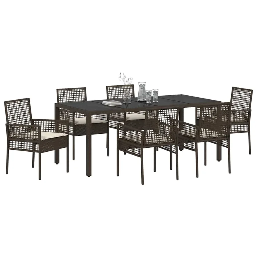 Ensemble de salle à manger pour jardin 7 pcs Marron polyrotin - 3