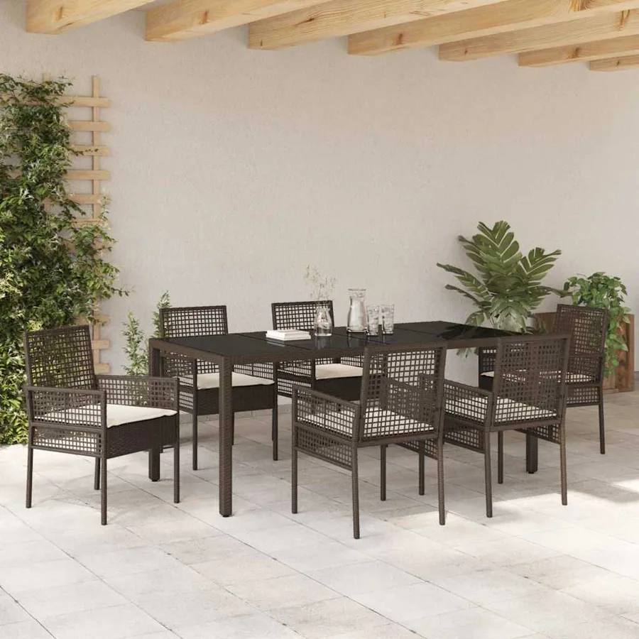 Ensemble de salle à manger pour jardin 7 pcs Marron polyrotin - 4