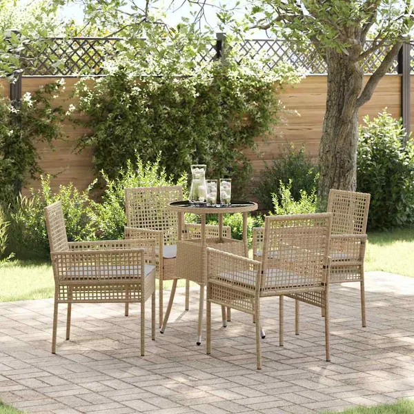 Ensemble de salle à manger pour jardin 5 pcs Beige polyrotin