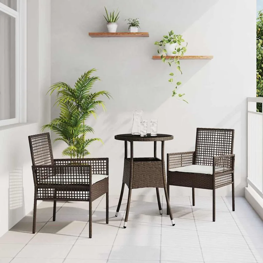 Ensemble de salle à manger pour jardin 3 pcs Marron polyrotin
