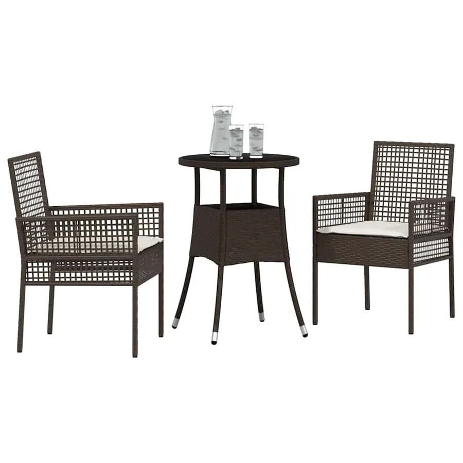 Ensemble de salle à manger pour jardin 3 pcs Marron polyrotin - 3