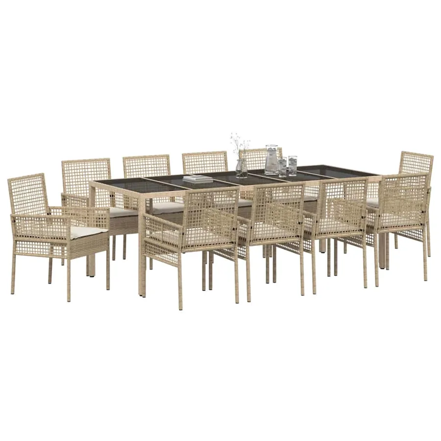 Ensemble de salle à manger pour jardin 11 pcs Beige polyrotin - 3