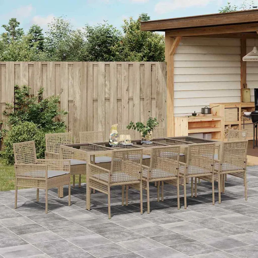 Ensemble de salle à manger pour jardin 11 pcs Beige polyrotin - 4