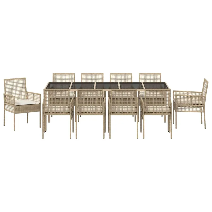 Ensemble de salle à manger pour jardin 11 pcs Beige polyrotin - 7