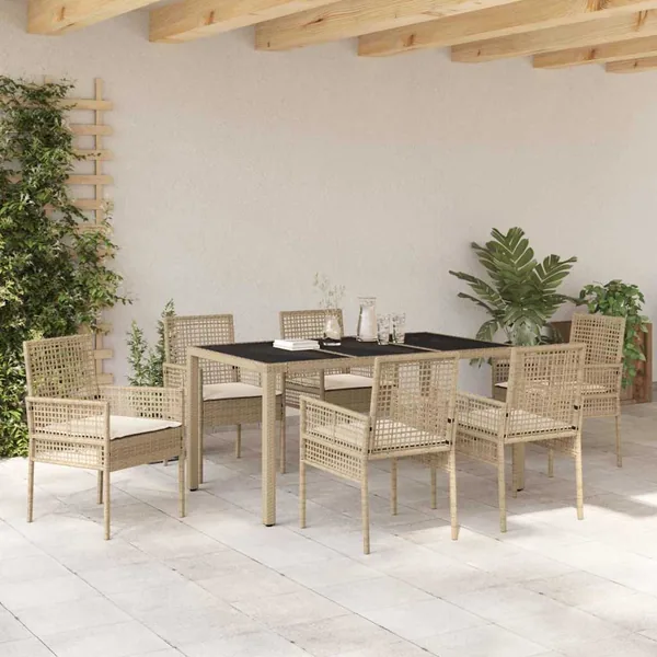 Ensemble de salle à manger pour jardin 7 pcs Beige polyrotin