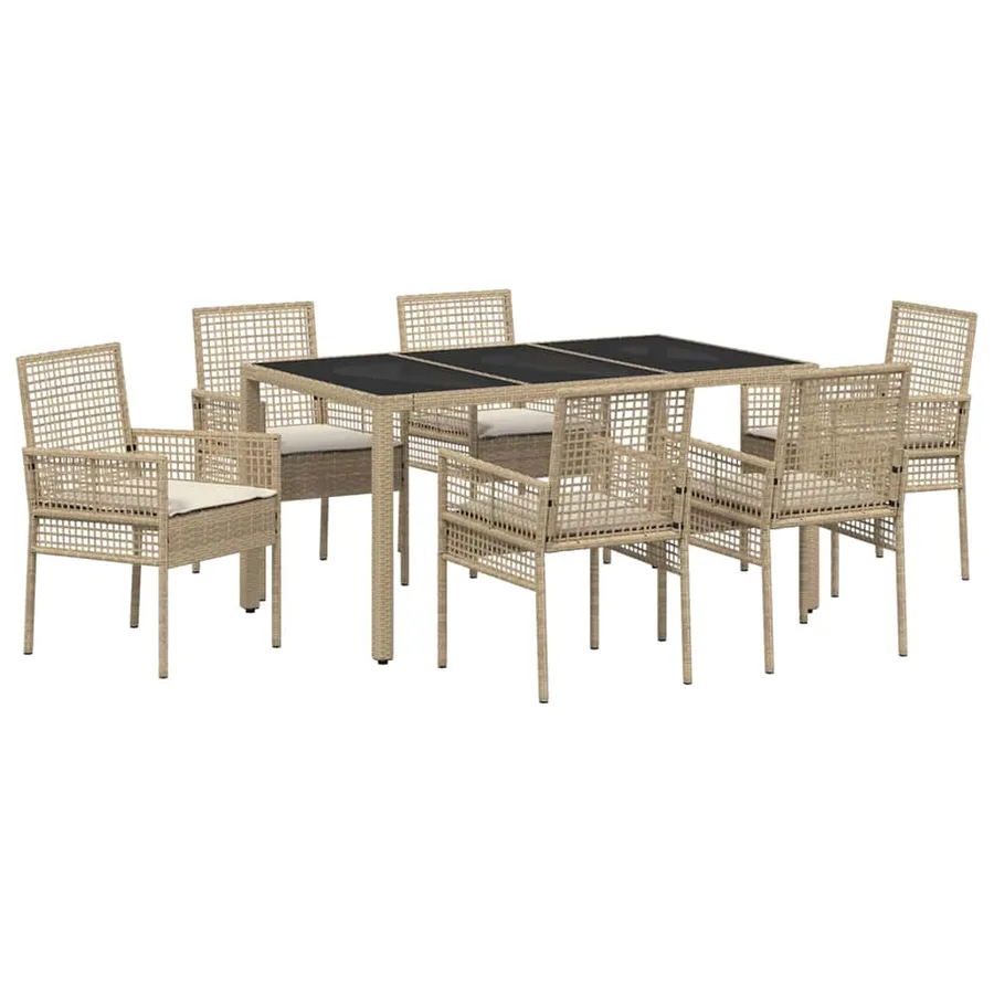 Ensemble de salle à manger pour jardin 7 pcs Beige polyrotin - 2