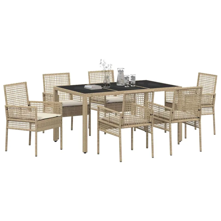 Ensemble de salle à manger pour jardin 7 pcs Beige polyrotin - 3