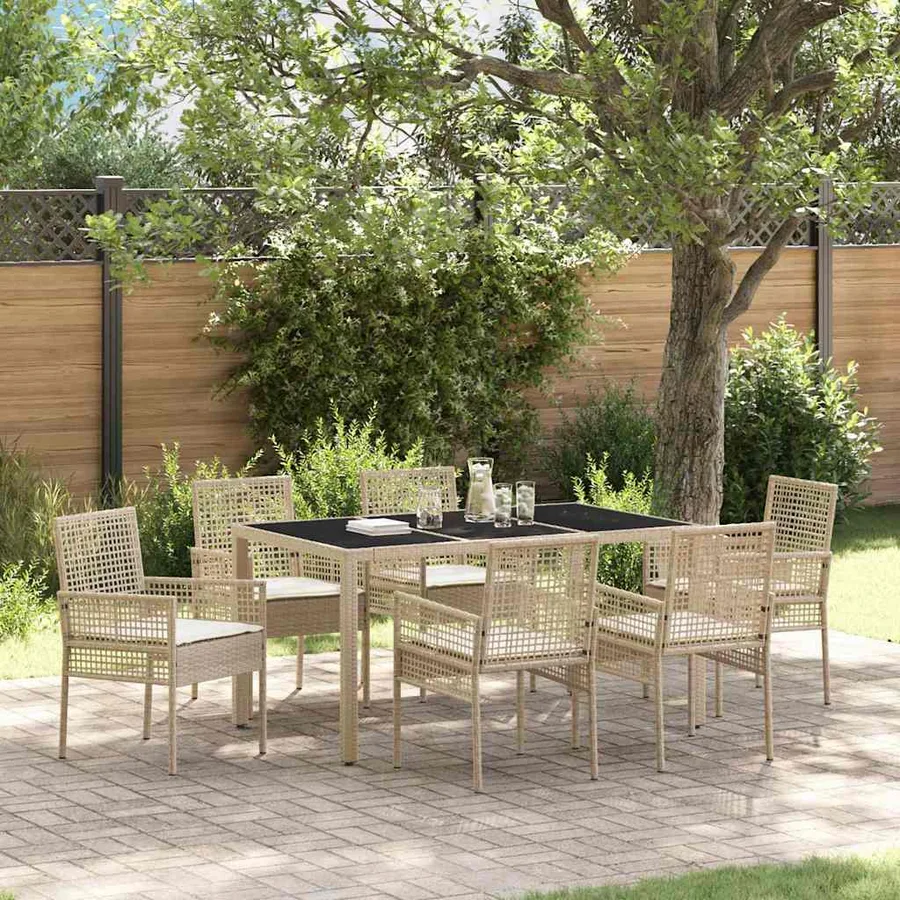 Ensemble de salle à manger pour jardin 7 pcs Beige polyrotin - 4