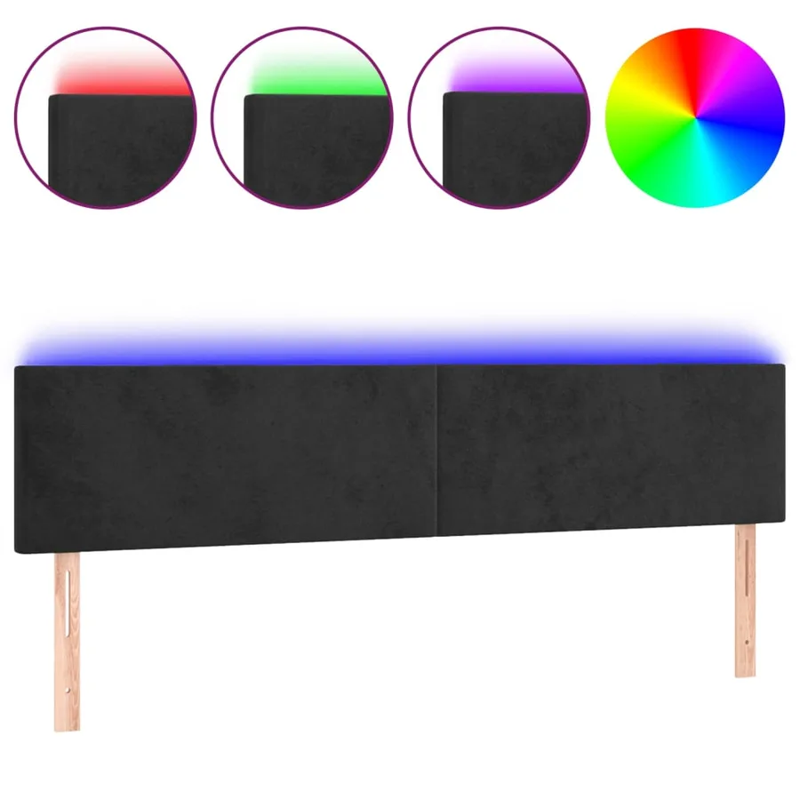 Tête de lit à LED Noir 180x5x78/88 cm Velours - 2