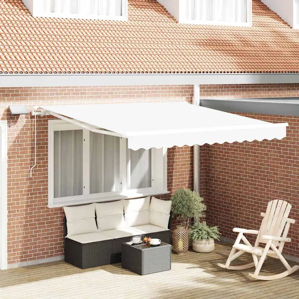 Auvent rétractable Blanc 350 x 250 cm Tissu et Aluminium
