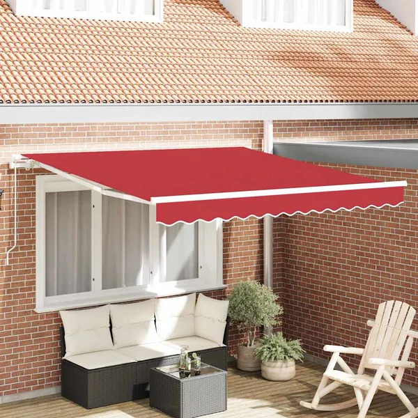 Auvent rétractable Rouge 350 x 250 cm Polyester et Aluminium