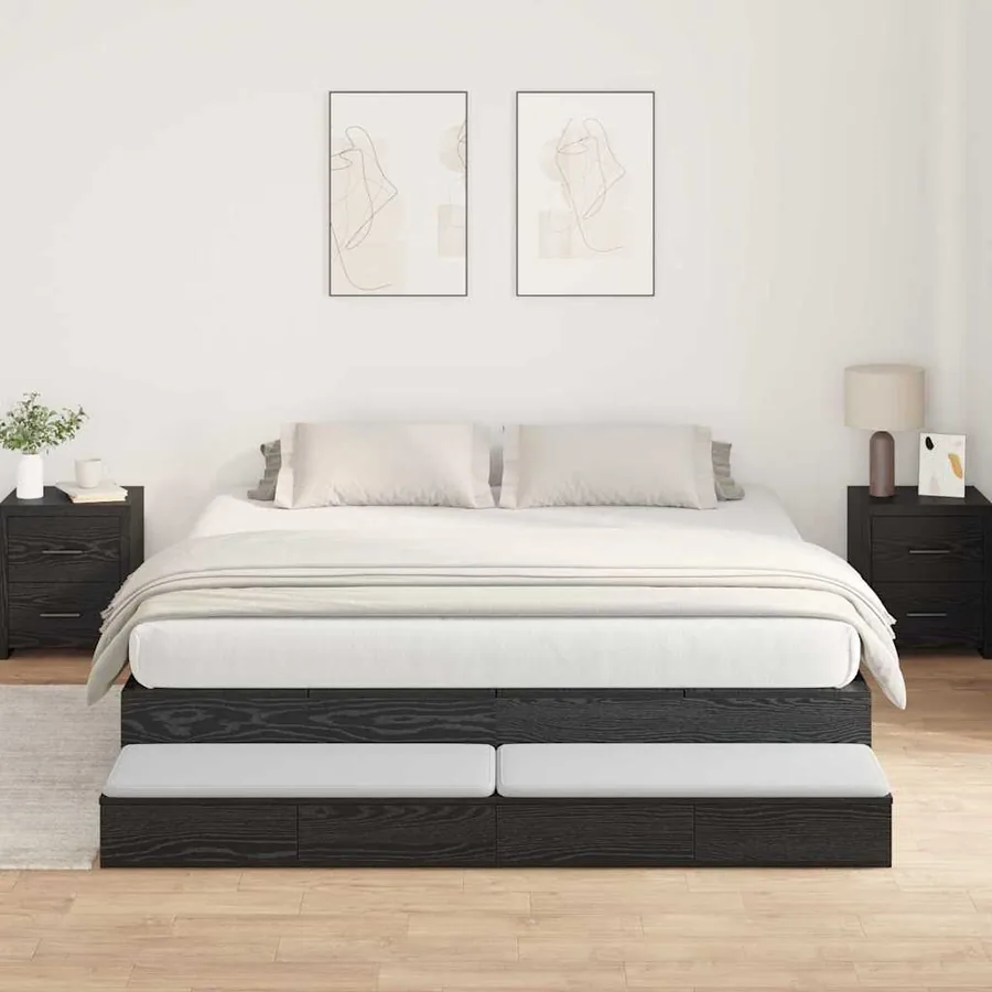 Cadre de lit avec rangement Chêne noir 200 cm Bois d'ingénierie