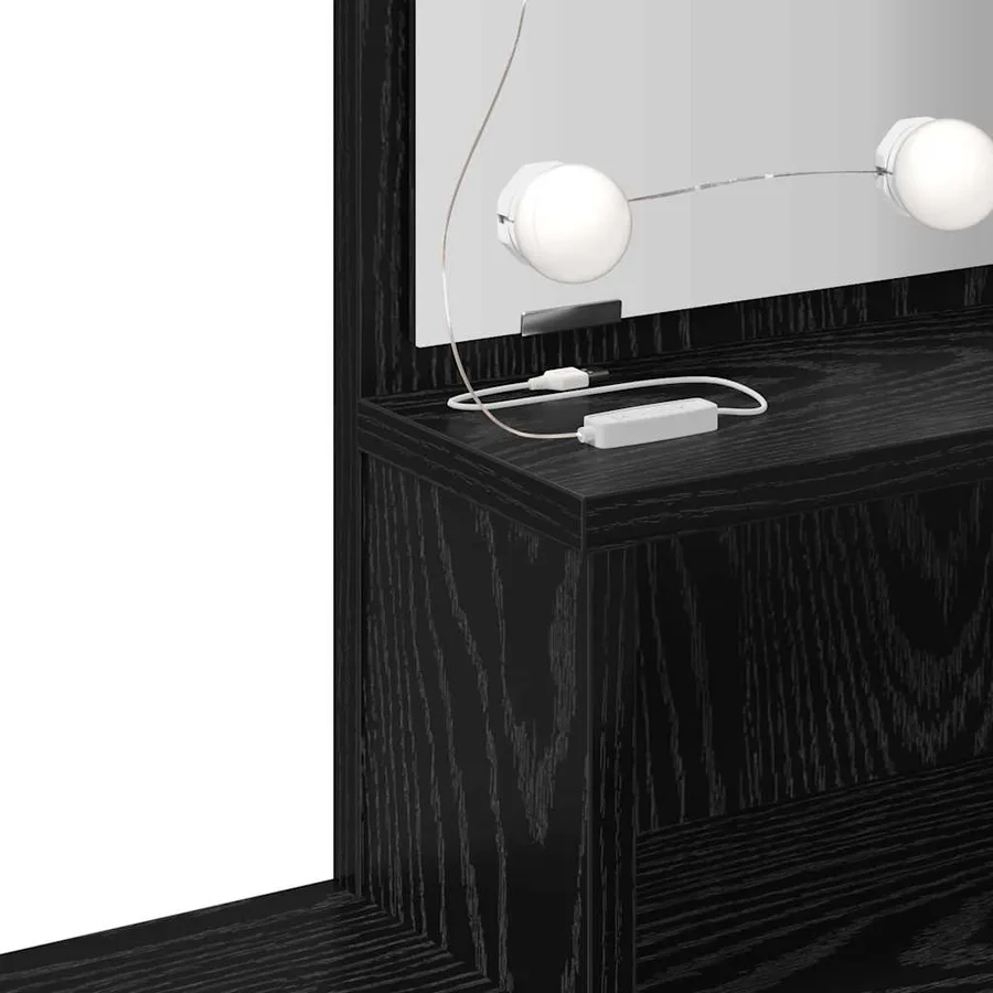 Ensemble de table de maquillage LED avec porte 2 pcs Chêne noir - 14