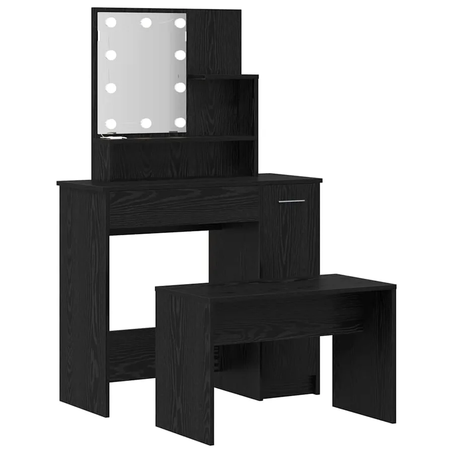 Ensemble de table de maquillage LED avec porte 2 pcs Chêne noir - 5