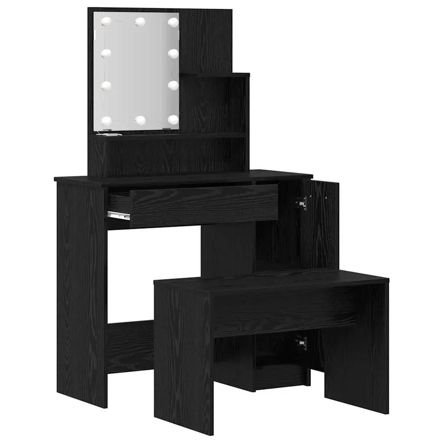 Ensemble de table de maquillage LED avec porte 2 pcs Chêne noir - 6