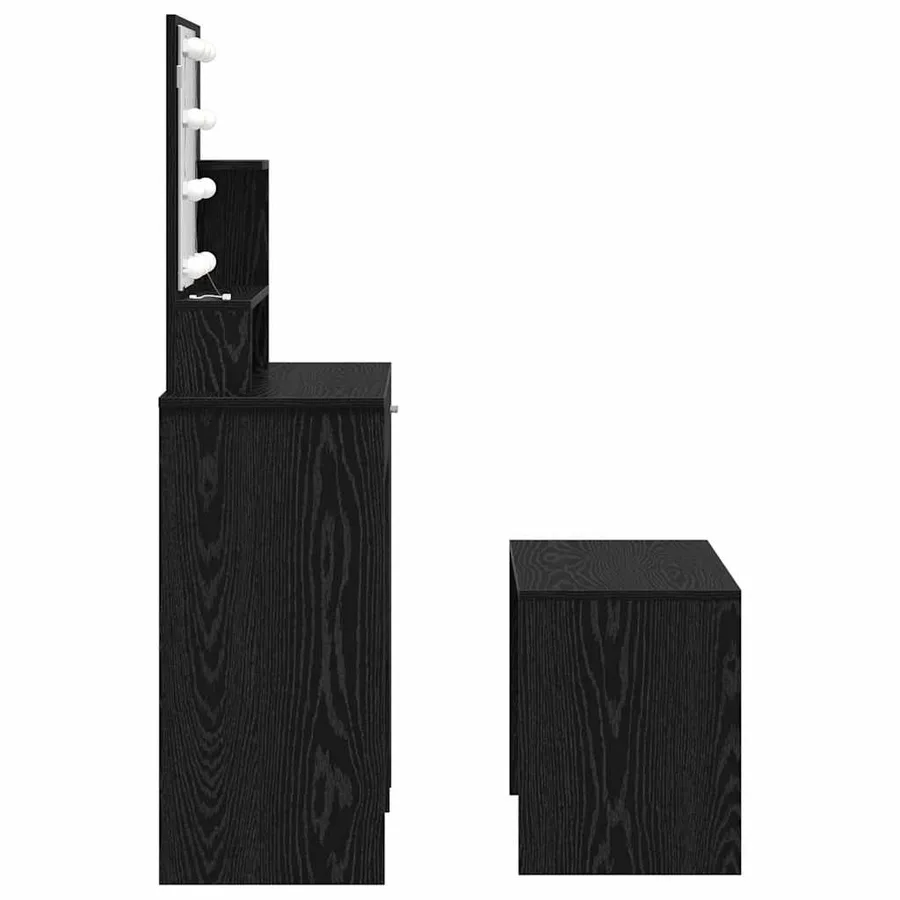 Ensemble de table de maquillage LED avec porte 2 pcs Chêne noir - 8
