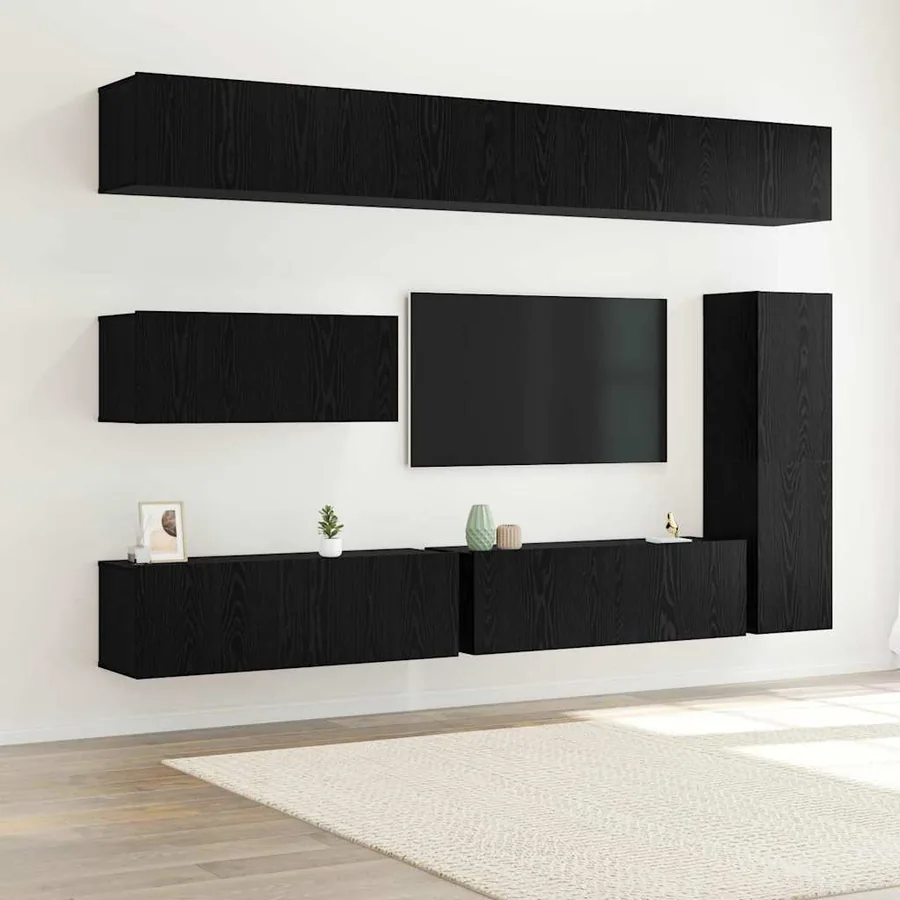 Ensemble meuble TV 7 pcs Chêne noir Bois d'ingénierie