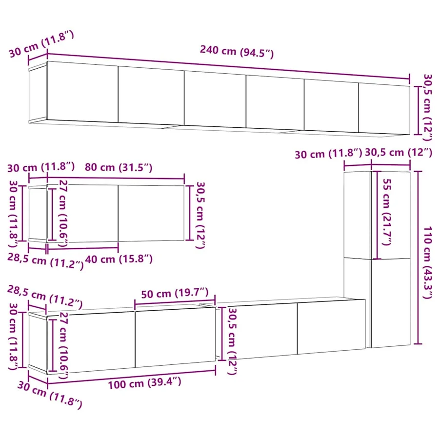 Ensemble meuble TV 7 pcs Chêne noir Bois d'ingénierie - 14