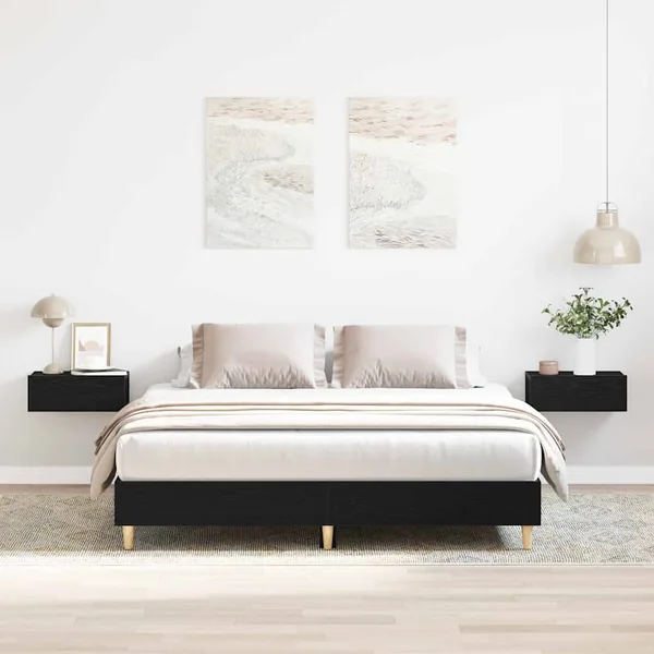Cadre de lit Chêne noir 203 x 153 x 25 cm Bois d'ingénierie
