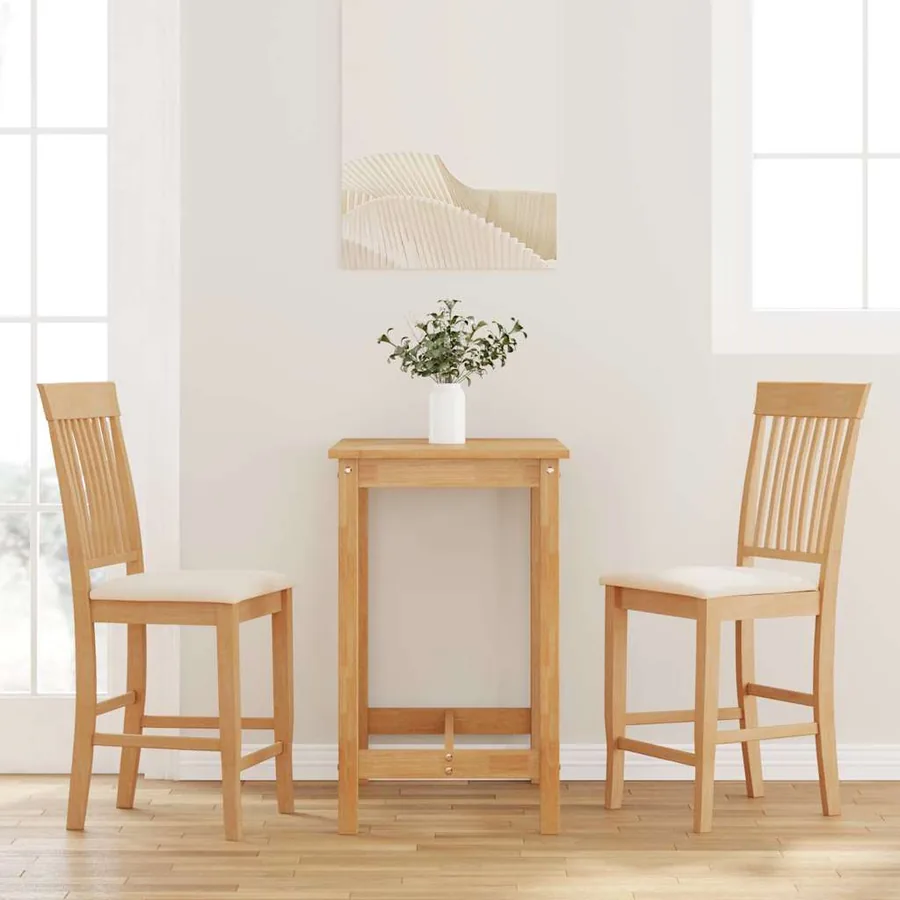 Tabourets de bar avec coussins (2 pcs) en bois massif naturel et caoutchouc