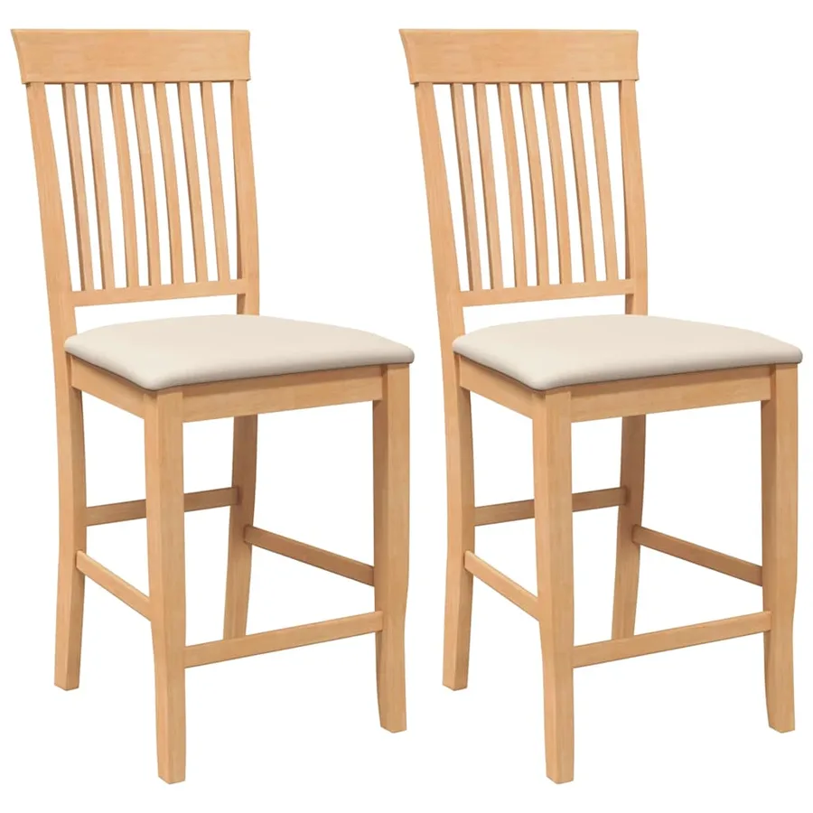 Tabourets de bar avec coussins (2 pcs) en bois massif naturel et caoutchouc - 2