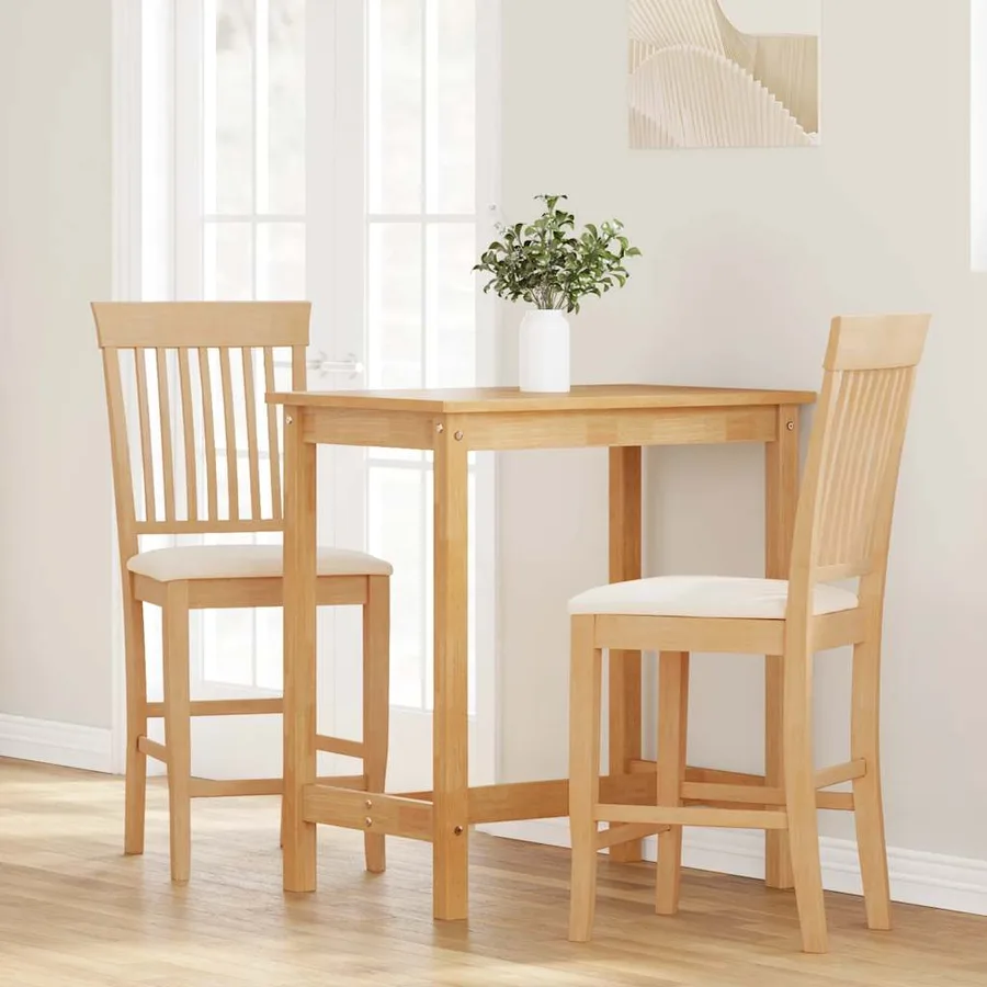 Tabourets de bar avec coussins (2 pcs) en bois massif naturel et caoutchouc - 3