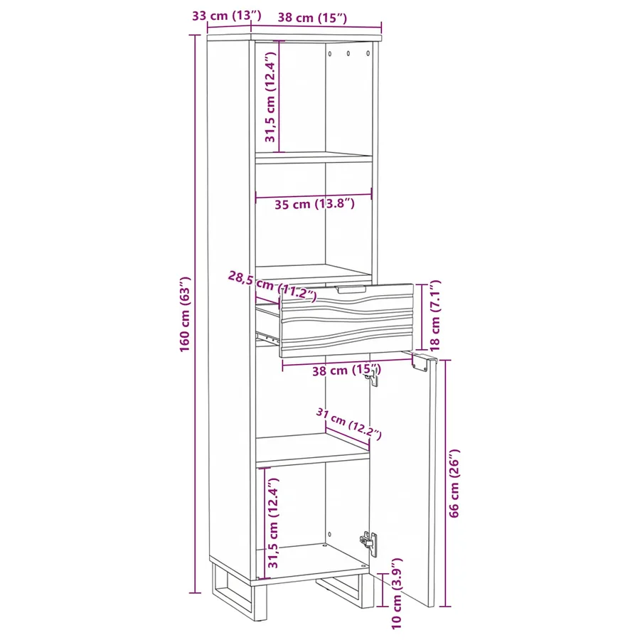 Armoire de salle de bain Blanc 38 x 33 x 160 cm - 13