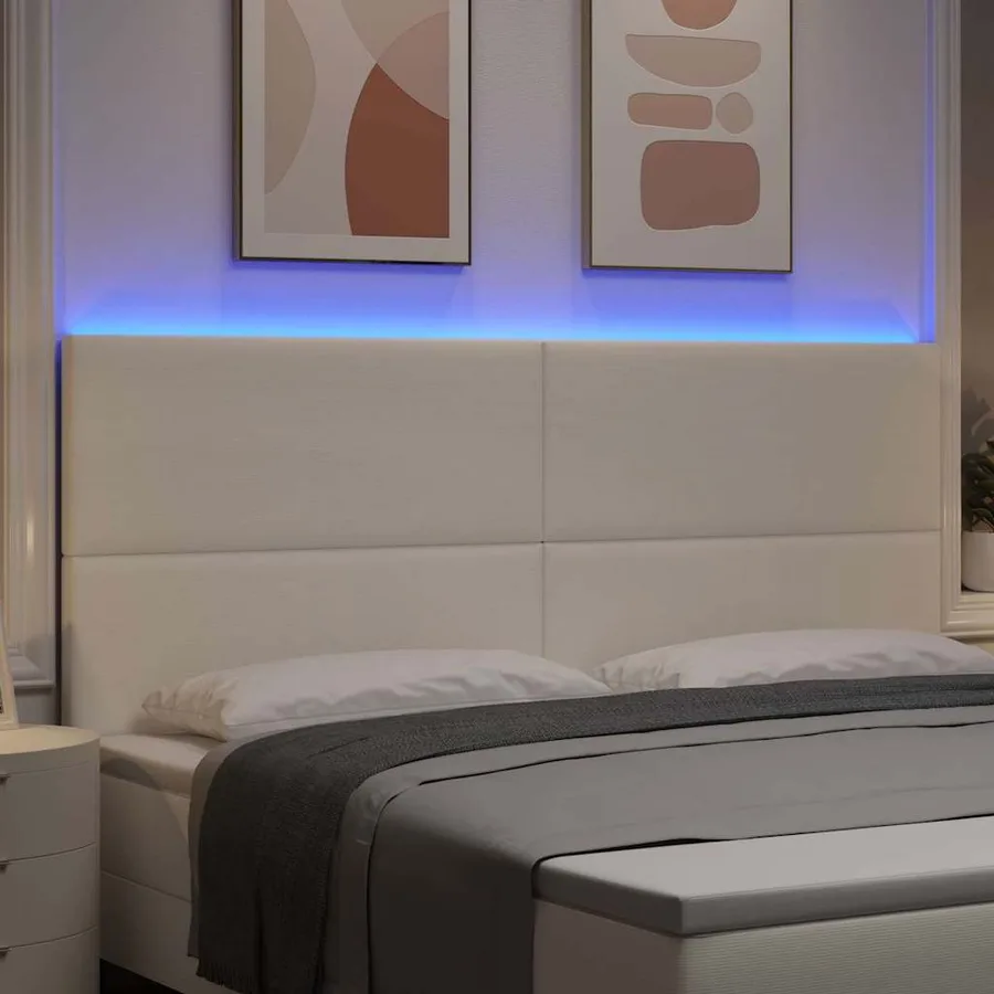 Tête de lit LED Crème 200 cm Tissu en velours côtelé - 4