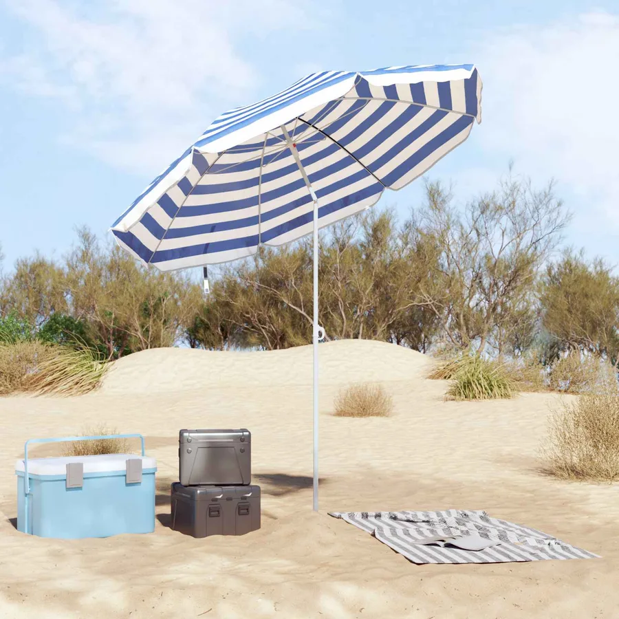 Parasol de jardin 240 cm polyester 170T Bleu et Blanc - 3
